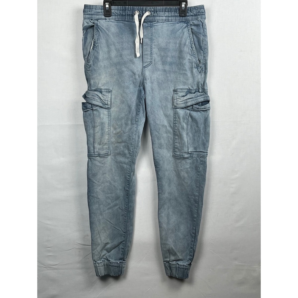 Modern Culture Cargo Jogger Pants Mens Large Denim Light Wash Blue Stretch L